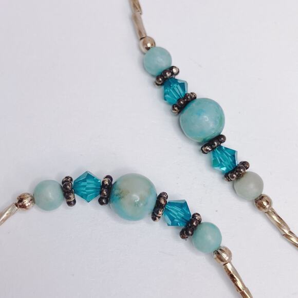 VTG 1960s Sterling Silver Amazonite Quartz Gemstone Beaded Crystal Necklace - Picture 13 of 14